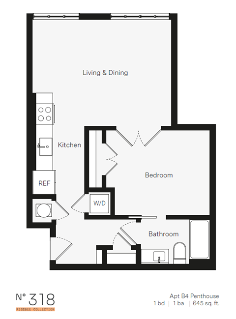 B4 One Bedroom / One Bath (Phase One). The Rigsbee Collection. Durham, NC.